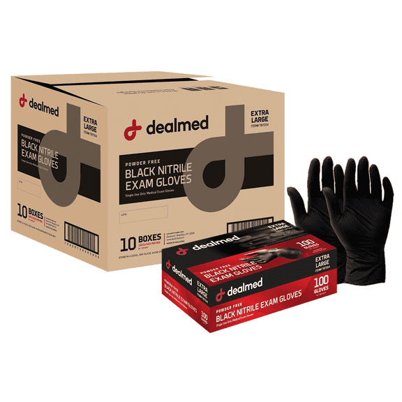 Dealmed Nitrile Exam Gloves, Black  100 Count Disposable, Non-Irritating, Latex Free, Multi-Purpose for First Aid and Medical Facilities (X-Large, Case of 10)