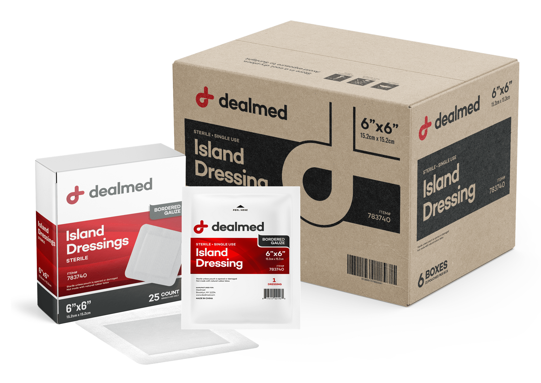 Dealmed Bordered Gauze Island Dressing, Sterile, Individually Wrapped