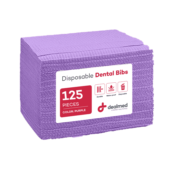 Dealmed Disposable 13.5" x 18" Dental Bibs, 2-Ply Tissue/Poly, Bulk Tattoo Bibs, Great for First Aid Kits and Medical Facilities (Purple, Pack of 125)