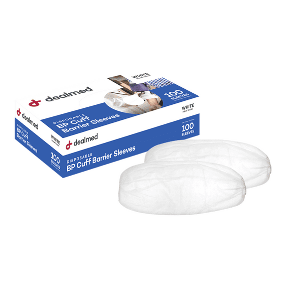 Dealmed Disposable BP Cuff Barrier Sleeve | Disposable Cuff with Elastic Ends for Secure Arm Cover |White | 100 Count