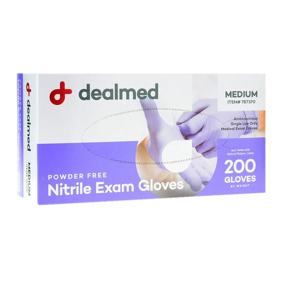Dealmed Disposable Nitrile Exam Gloves for Hospitals, Law Enforcement, First Aid, Medium (200/Box)