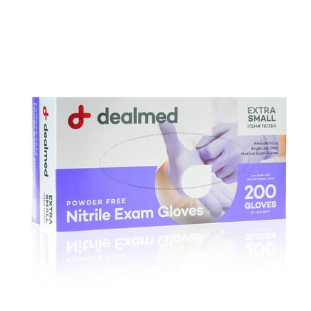 Dealmed Disposable Nitrile Exam Gloves for Hospitals, Law Enforcement, First Aid, X-Small (200/Box)