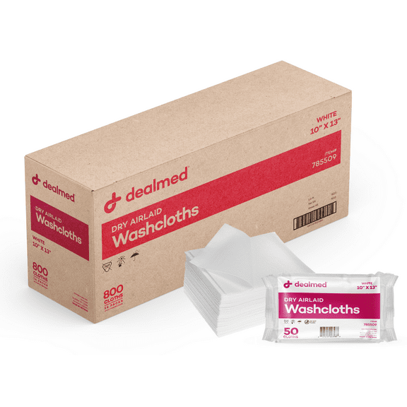 Dealmed Dry Airlaid Washcloths, 10" x 13", Disposable Cloths for Skin Cleansing and Hygiene Care (Case of 800)
