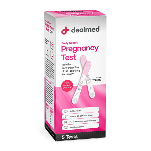 Dealmed Early Result Pregnancy Test | Individually Packaged Midstream Tests for Early Detection (5 Tests)