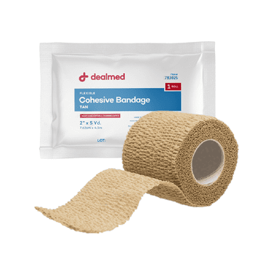 Dealmed Elastic Bandage Wrap with Self-Closure, Stretched Compression, 2" x 5yds (2 Rolls)