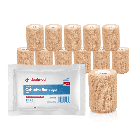 Dealmed 2" x 5 yd. Self Adherent Cohesive Bandage Wrap, Tan Color (12 Rolls)