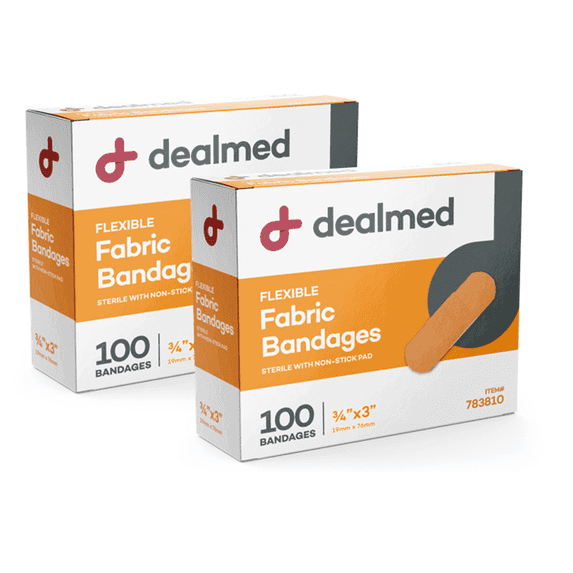 Dealmed Fabric Adhesive Bandages with Sterile Non-Stick Pad, 3/4" x 3", 100 Count (2 Pack)