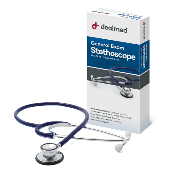 Dealmed General Exam Stethoscope | Professional Economy Dual-Head Stethoscope with Chestpiece, Flexible Tubing & Eartips, Navy (1 Count)