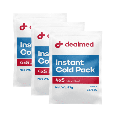 Dealmed Instant Cold Pack, 4" x 5" | Disposable Packs for Injuries, Swelling, Soreness (Pack of 3)