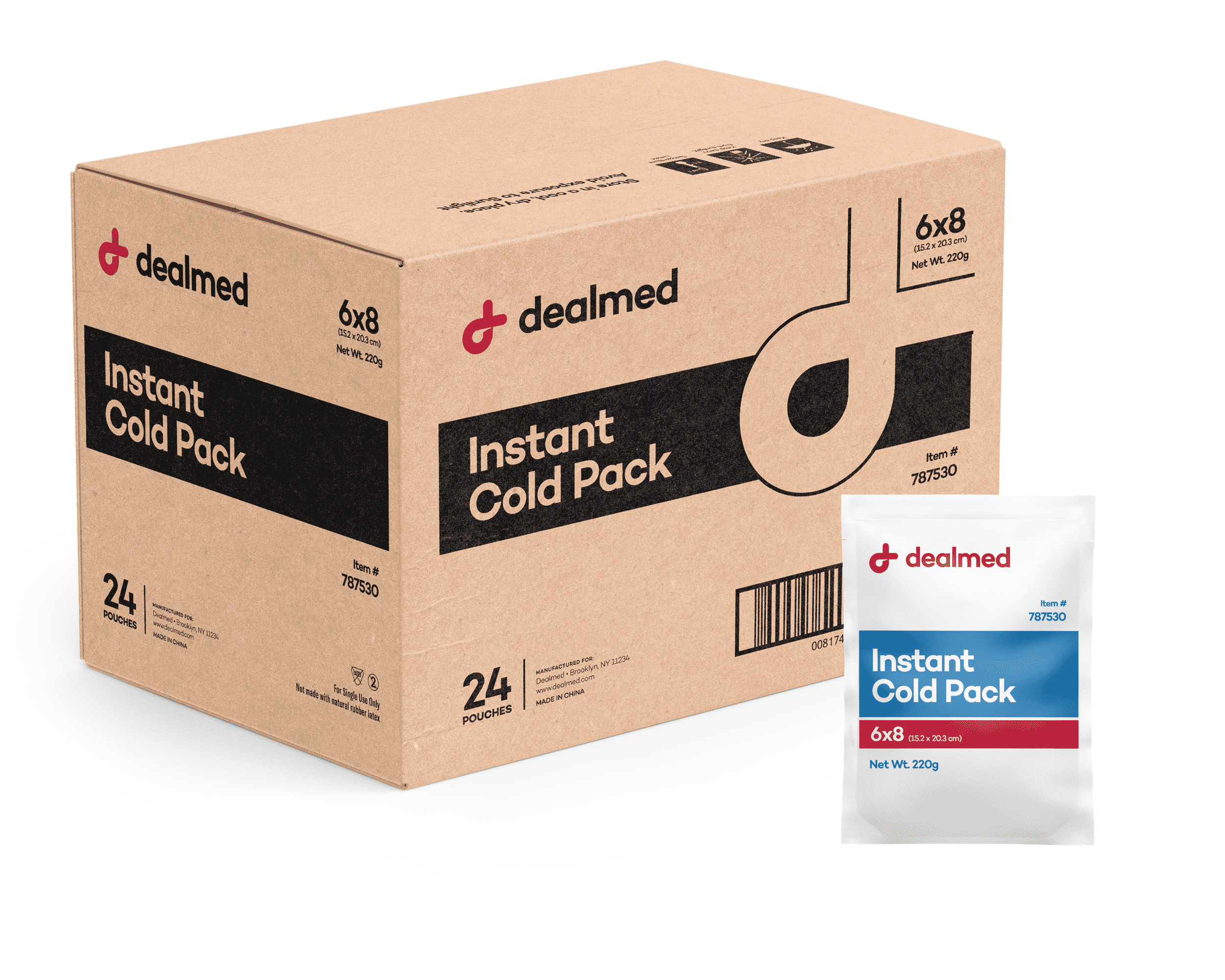 Dealmed Instant Cold Pack, 6" x 8" | Disposable Packs for Helping Injuries, Swelling, Headaches, Soreness (Case of 24)