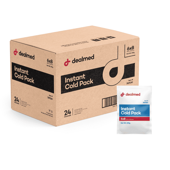 Dealmed Instant Cold Pack, 6" x 8" | Disposable Packs for Helping Injuries, Swelling, Headaches, Soreness (Case of 24)