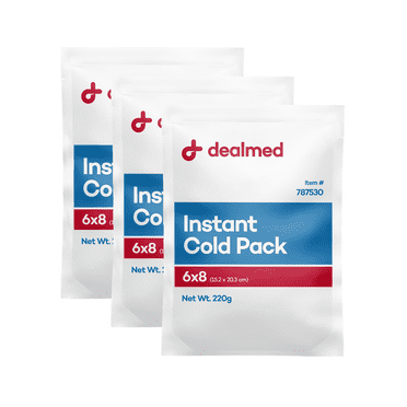 Dealmed Instant Cold Pack, 6" x 8" | Disposable Packs for Helping Injuries, Swelling, Headaches, Soreness (Pack of 3)