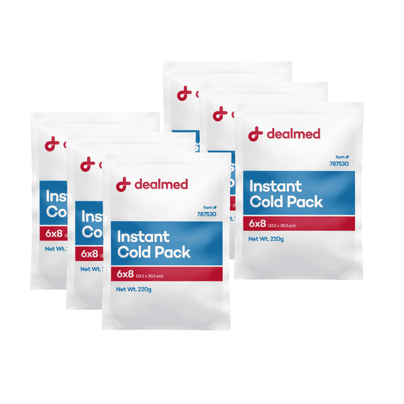Dealmed Instant Cold Pack, 6" x 8" | Disposable Packs for Helping Injuries, Swelling, Headaches, Soreness (Pack of 6)