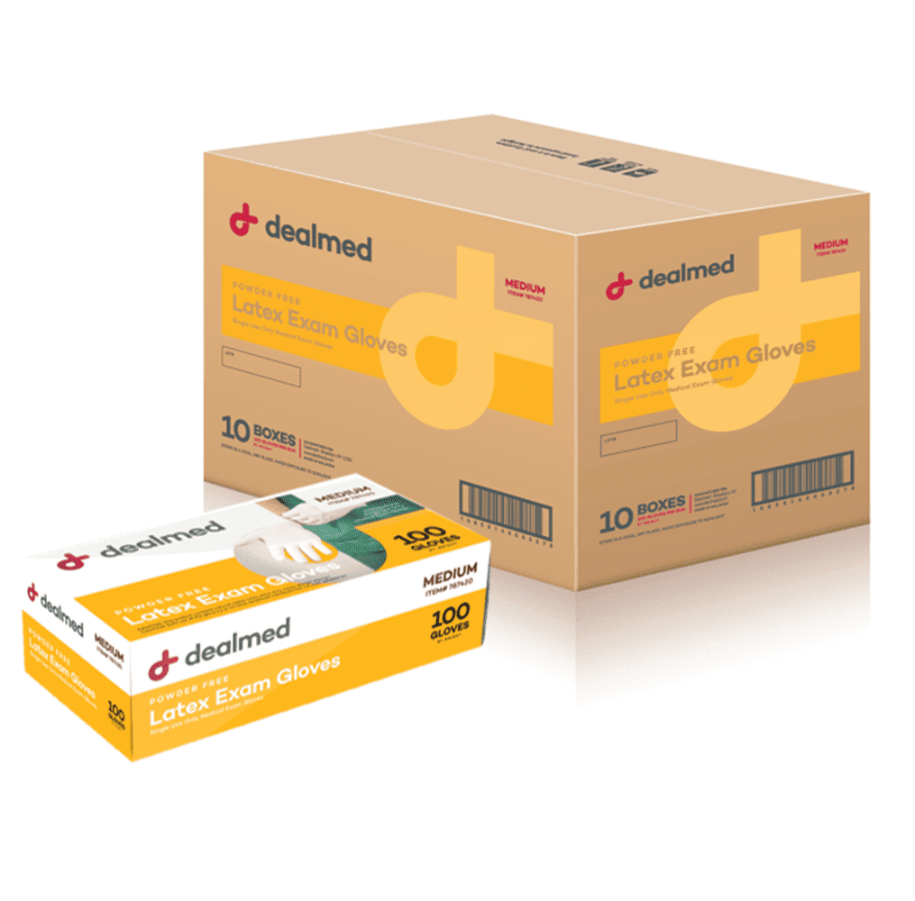 Dealmed Latex Exam Gloves, Non-Sterile, Powder Free, Medium, 100 Count, Pack of 10