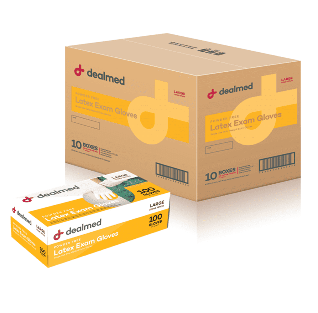 Dealmed Latex Exam Gloves, Non-Sterile, Professional Grade, Large, 100 Count (Pack of 10)