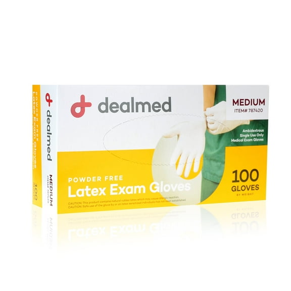 Dealmed Latex Exam Gloves, Non-Sterile, Professional Grade, Medium, 100/Box (Pack of 1)