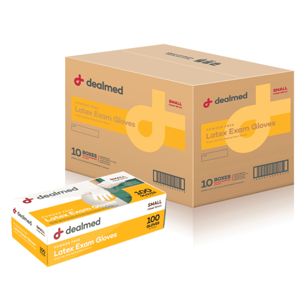 Dealmed Latex Exam Gloves, Non-Sterile, Professional Grade, Small, 100 Count (Pack of 10)