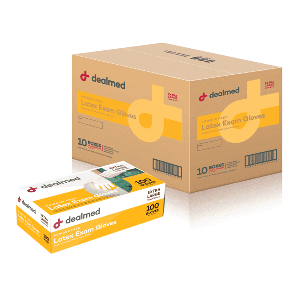 Dealmed Latex Exam Gloves, Non-Sterile, Professional Grade, X-Large, 100 Count (Pack of 10)