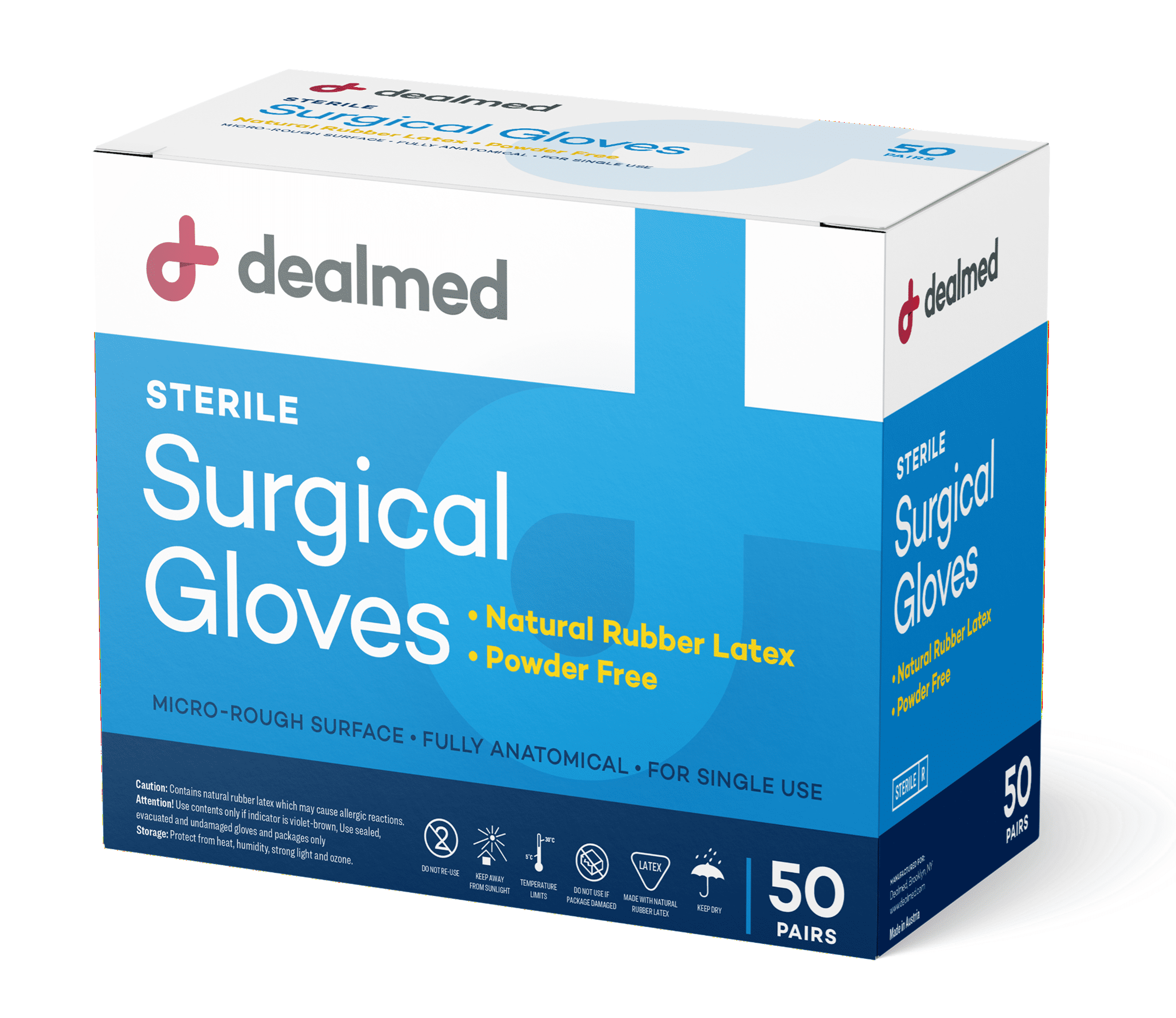 Dealmed Latex Glove, Sterile, Indivually Wrapped Pair of Gloves, Size 9, 50/Box (Pack of 1)