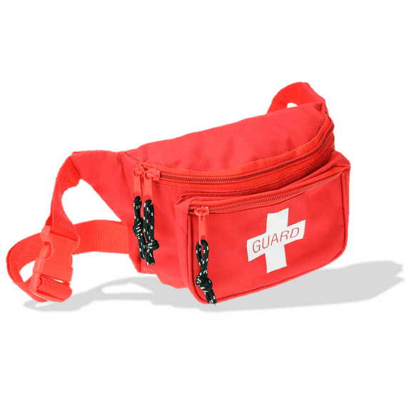 Dealmed Lifeguard Fanny Pack with Logo, E-Z Zipper Design, 3 Pockets, and Adjustable Waist Strap, Unisex, Standard Size, Red (Pack of 1)