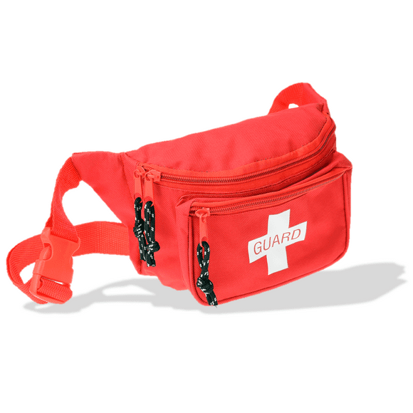 Lifeguard Fanny Pack with Logo, E-Z Zipper Design, 3 Pockets, and Adjustable Waist Strap, Unisex, Standard Size, Red (Pack of 1)