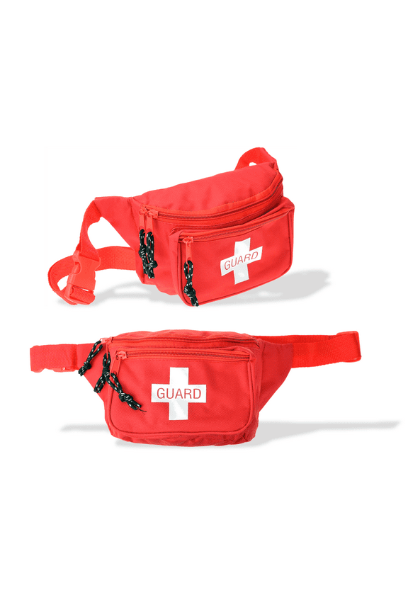 Lifeguard Fanny Pack with Logo, E-Z Zipper Design, 3 Pockets, and Adjustable Waist Strap, Unisex, Standard Size, Red (Pack of 2)