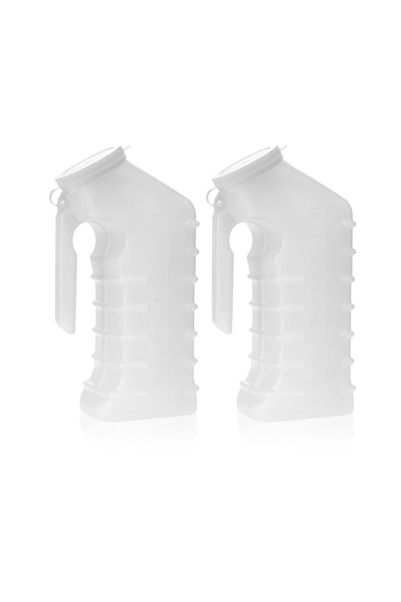Male Urinal with Attached Cover | Translucent Portable Receptacle | Shields Odors and Avoids Spills, 1000 cc | 2 Pack