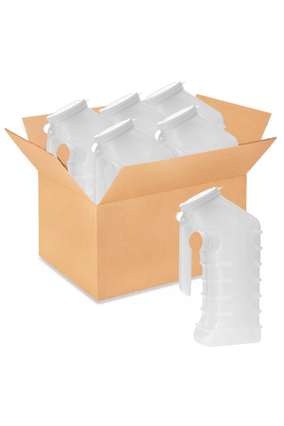 Male Urinal with Attached Cover, Translucent Portable Receptacle, Shields Odors and Avoids Spills, 1000 cc, Case of 48