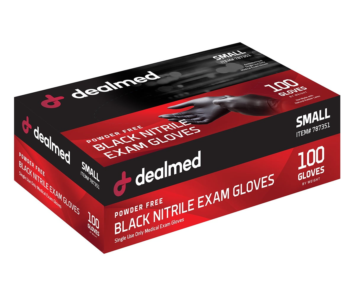 Dealmed Medical Exam Gloves 100 Count Black Small Nitrile Gloves