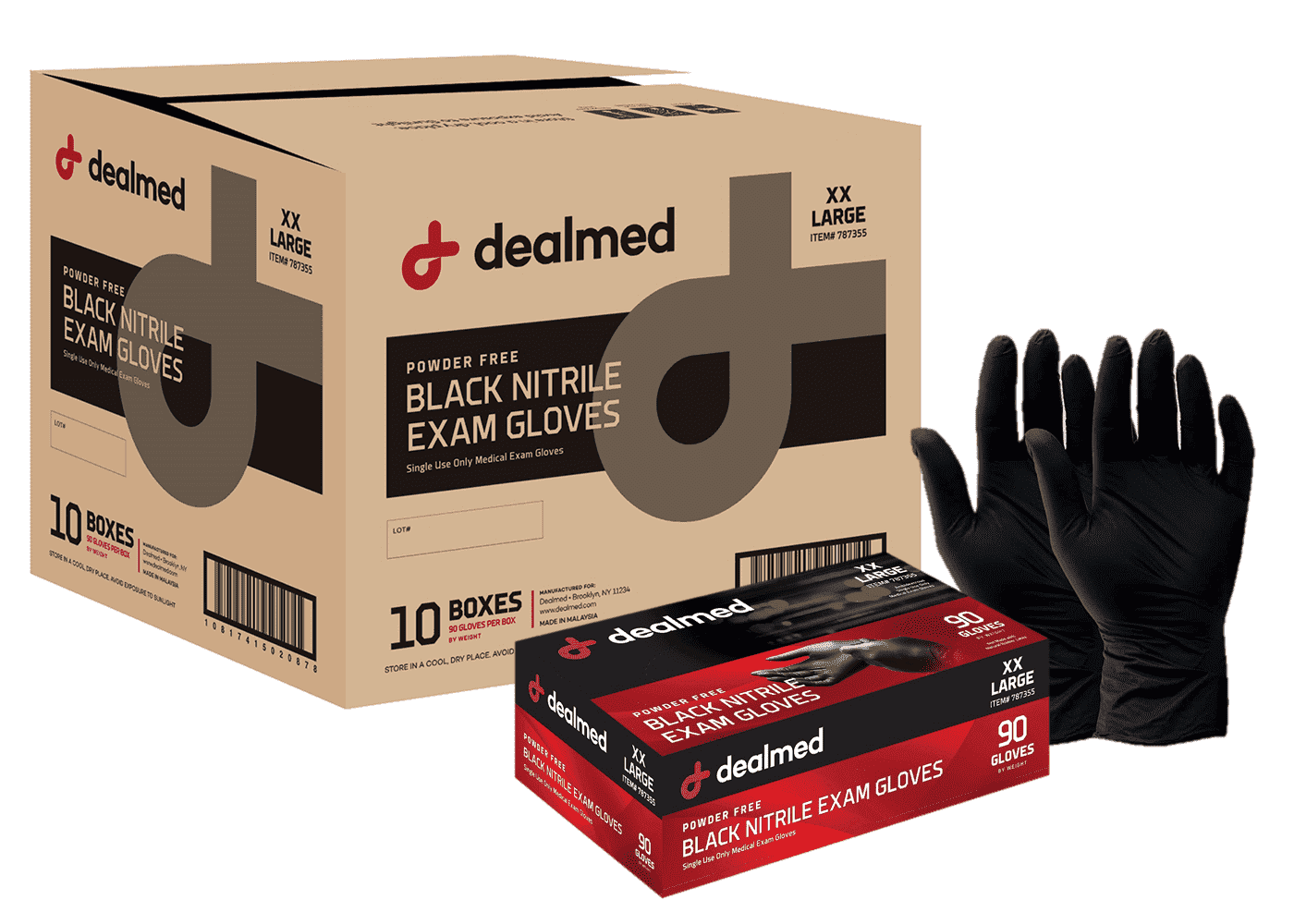 Dealmed Nitrile Exam Gloves, Black – 90 Count Disposable, Non-Irritating, Latex Free, Multi-Purpose for First Aid and Medical Facilities (2X-Large, Case of 10)