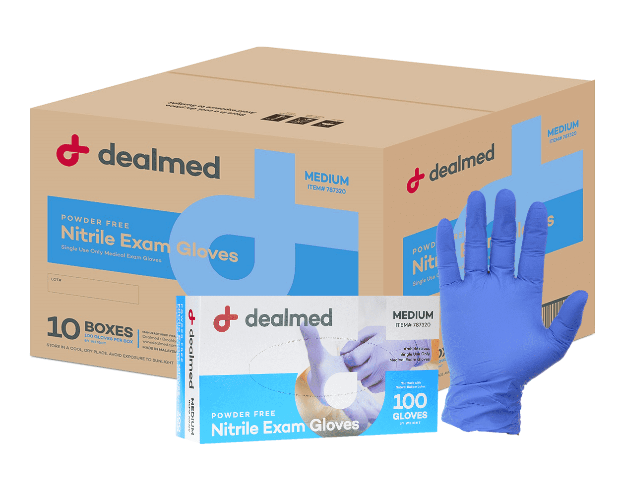 Dealmed Nitrile Exam Gloves – 100 Count Disposable, Non-Irritating, Latex Free Gloves, Multi-Purpose for First Aid and Medical Facilities (Medium, Case of 10)