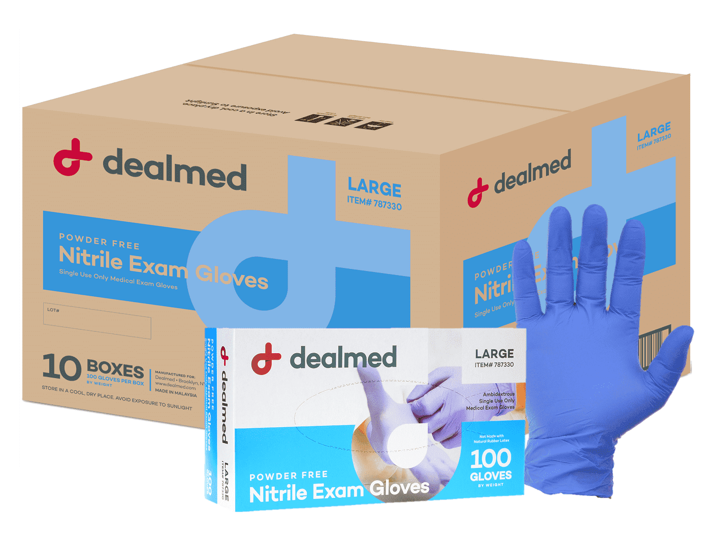 Dealmed Nitrile Exam Gloves – 100 Count Disposable, Non-Irritating, Latex Free Gloves, Multi-Purpose for First Aid and Medical Facilities (Large, Case of 10)