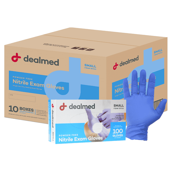 Dealmed Nitrile Exam Gloves – 100 Count Disposable, Non-Irritating, Latex Free Gloves, Multi-Purpose for First Aid and Medical Facilities (Small, Case of 10)