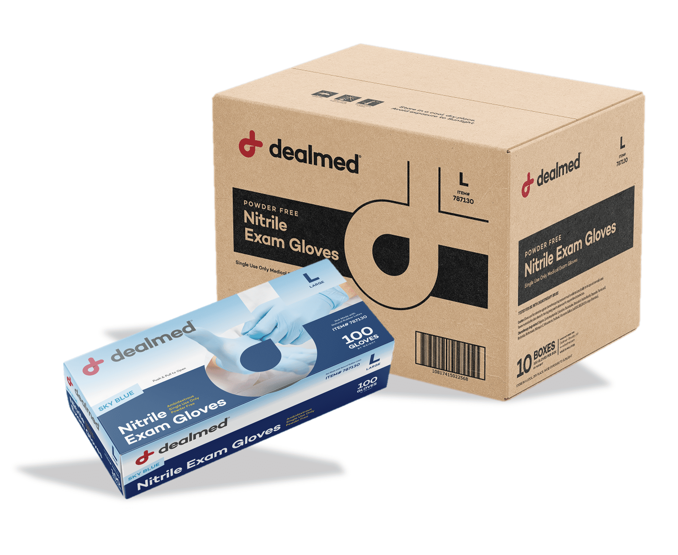 Dealmed Nitrile Exam Gloves | Powder-Free, Latex-Free Medical Gloves | Disposable Gloves for Food Prep, Cleaning, Tattoo, Hair Dye, Medical & Surgical Use | Sky Blue, Large - 100/Box (Pack of 10)