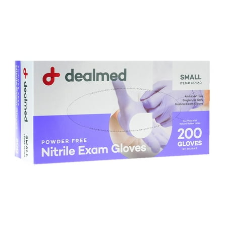 Dealmed Disposable Nitrile Exam Gloves for Hospitals, Law Enforcement, First Aid, Small (200/Box)