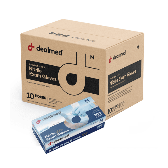 Dealmed Nitrile Medical Exam Gloves, Powder-Free, Latex-Free, Disposable for Food Prep, Cleaning, Tattoo, Beauty, Medical, Sky Blue, Medium, 200/Box (Case of 10)