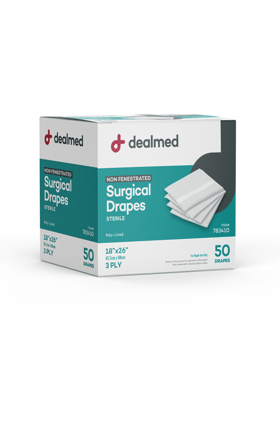 Non-Fenestrated Surgical Drapes | Sterile 3-Ply 18" X 26" Poly-Lined Medical Sheets, Disposable Drapes for Surgical Procedures (Box of 50)