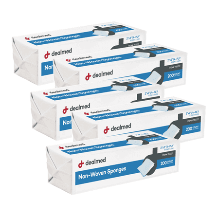 Dealmed Non-Woven Gauze Sponges 2" x 2" (1000 ct.) All-Purpose 4-Ply Non-Sterile Absorbent Dental Gauze Wound Care, 200 Count (Pack of 5)