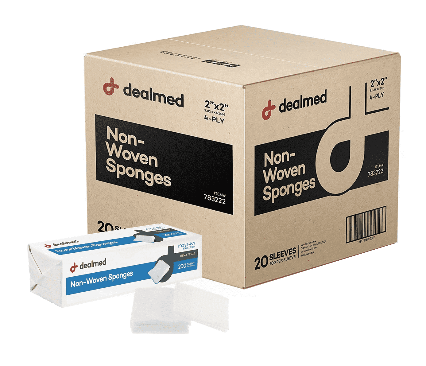 Dealmed Non-Woven Gauze Sponges 2" x 2" (4000 ct.) All-Purpose 4-Ply Non-Sterile Absorbent Dental Gauze Wound Care, 200 Count (Case of 20)