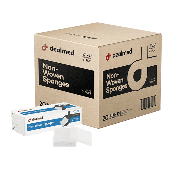 Dealmed Non-Woven Gauze Sponges 2" x 2" (4000 ct.) All-Purpose 4-Ply Non-Sterile Absorbent Dental Gauze Wound Care, 200 Count (Case of 20)