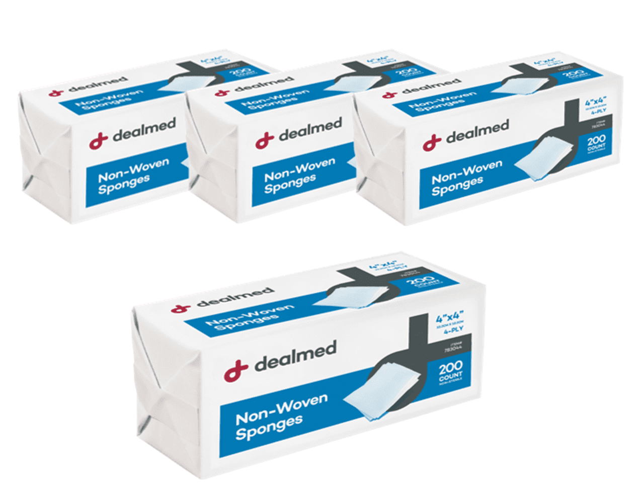 Dealmed Non-Woven Gauze Sponges - 200 Count, 4-Ply, 4x4 Inch All-Purpose Non-Sterile Gauze Pads, Highly Absorbent Dental Gauze Wound Care Product (Pack of 4)