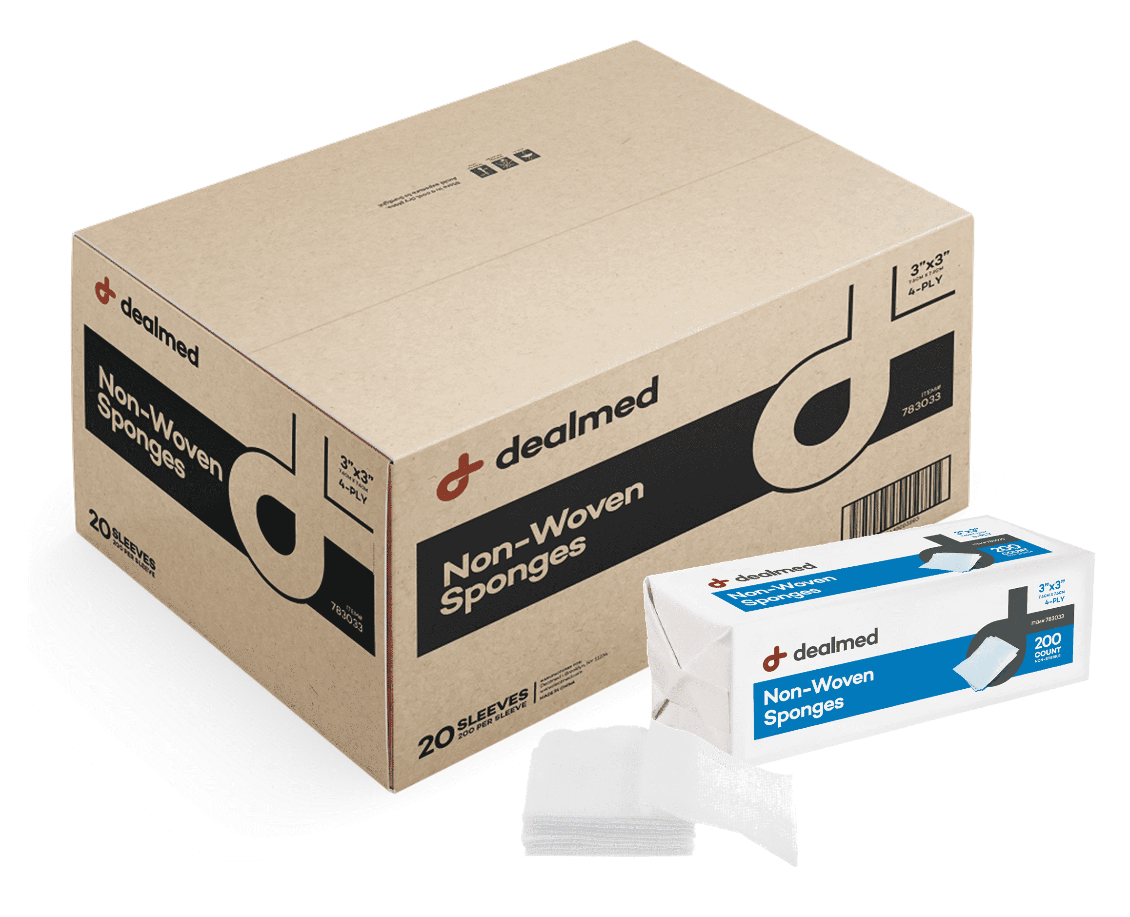 Dealmed Non-Woven Gauze Sponges 3" x 3" (4,000 Count) 4-Ply All-Purpose Non-Sterile Absorbent Dental Gauze Wound Care Product for First Aid Kit/Medical Facilities