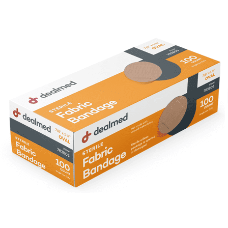 Dealmed Oval Fabric Adhesive Bandages, Non-Stick Pad for Minor Wounds, 7/8" x 1.25", 100 ct. (1 PK)