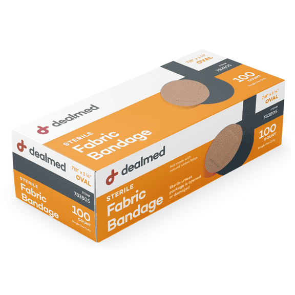 Dealmed Oval Fabric Adhesive Bandages, Non-Stick Pad for Minor Wounds, 7/8" x 1.25", 100 ct. (1 PK)