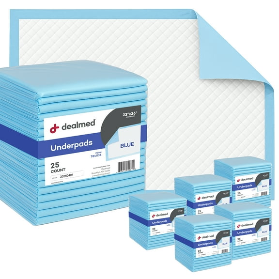 Dealmed Premium Absorbency Disposable Medical Underpads, 2-Ply Tissue Fill, 23" x 36”, Blue, 25 Count (6 Pack)