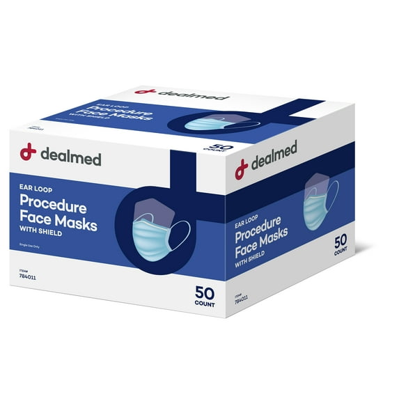 Dealmed Procedure Face Mask with Ear Loop and Shield | Blue | Box of 50
