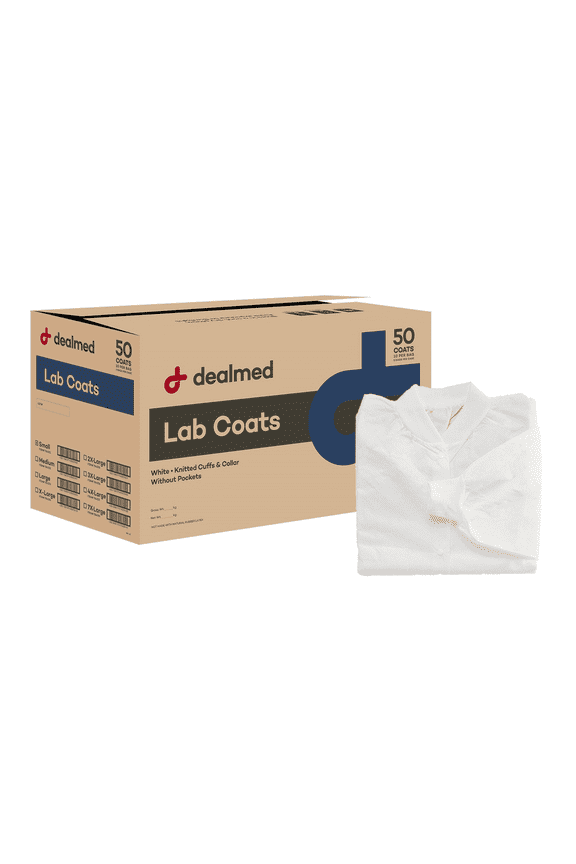 SMS Disposable Lab Coats - White, Medium, Case of 50