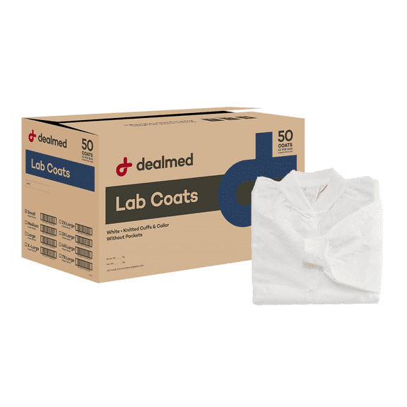 Dealmed SMS Disposable Lab Coats - White, Small, Case of 50