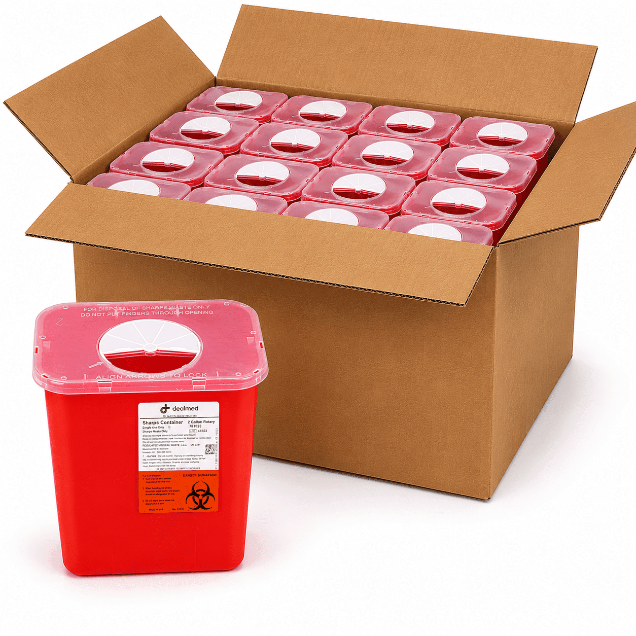 Dealmed Sharps Container, 2 Gallon Rotor Opening, Red (Case of 20)