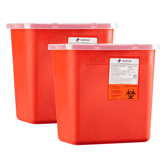 Dealmed Sharps Container, 2 Gallon Rotor Opening, Made in The USA, Red (Pack of 2)